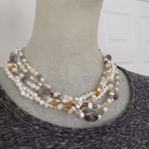 Ross-Simons pearl and agate torsade necklace, 18-20", sterling silver